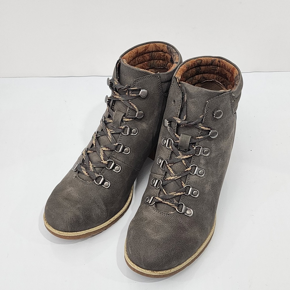 B.O.C Women's Light Grey‎ Alder Lace-Up Block-Heel Hiking Boots Size 8.5M
